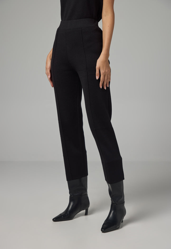 Choice Knitted Straight Fit Solid Pants Black