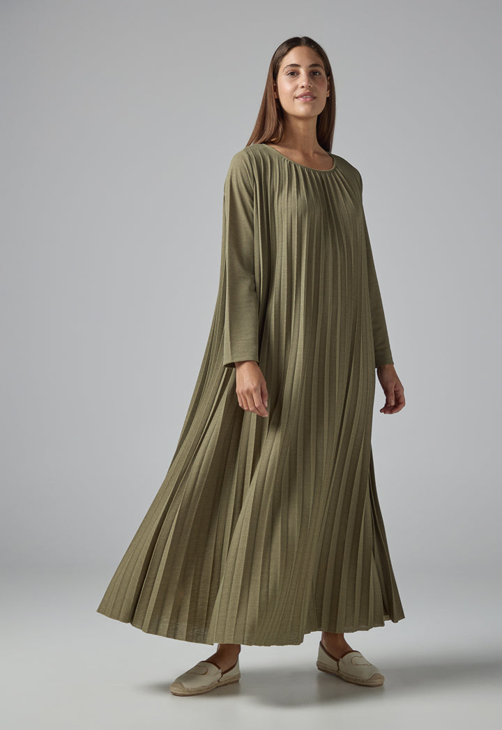 Choice Pleated Maxi Dress Khaki