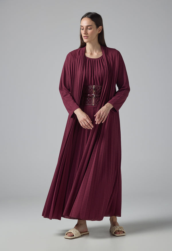Choice Open Front Pleated Outerwear Burgundy