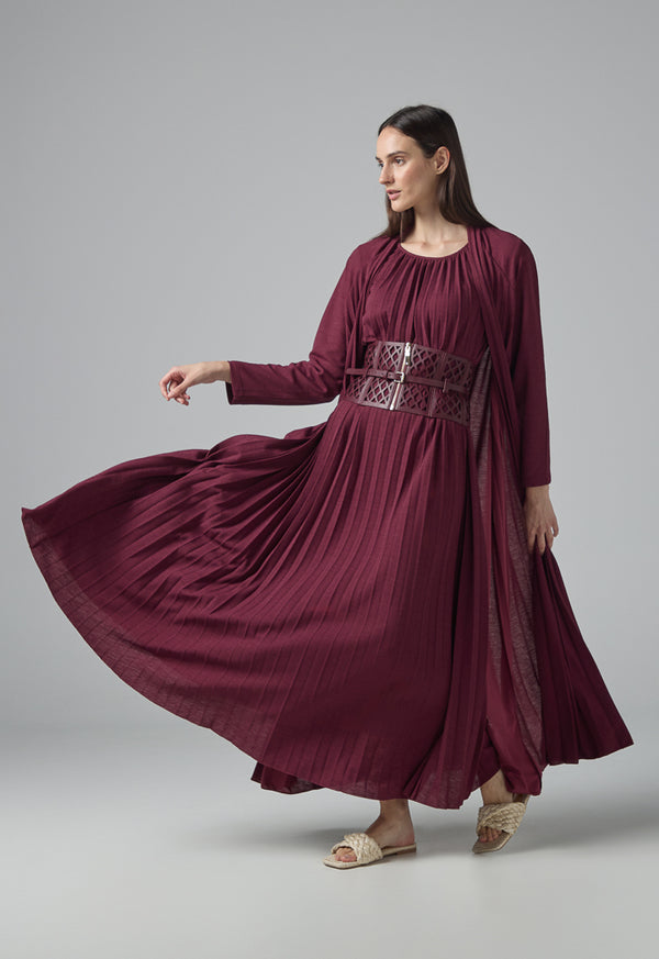 Choice Open Front Pleated Outerwear Burgundy