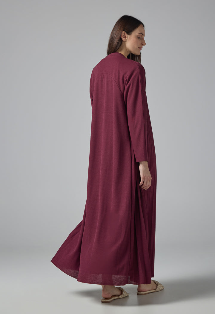 Choice Open Front Pleated Outerwear Burgundy