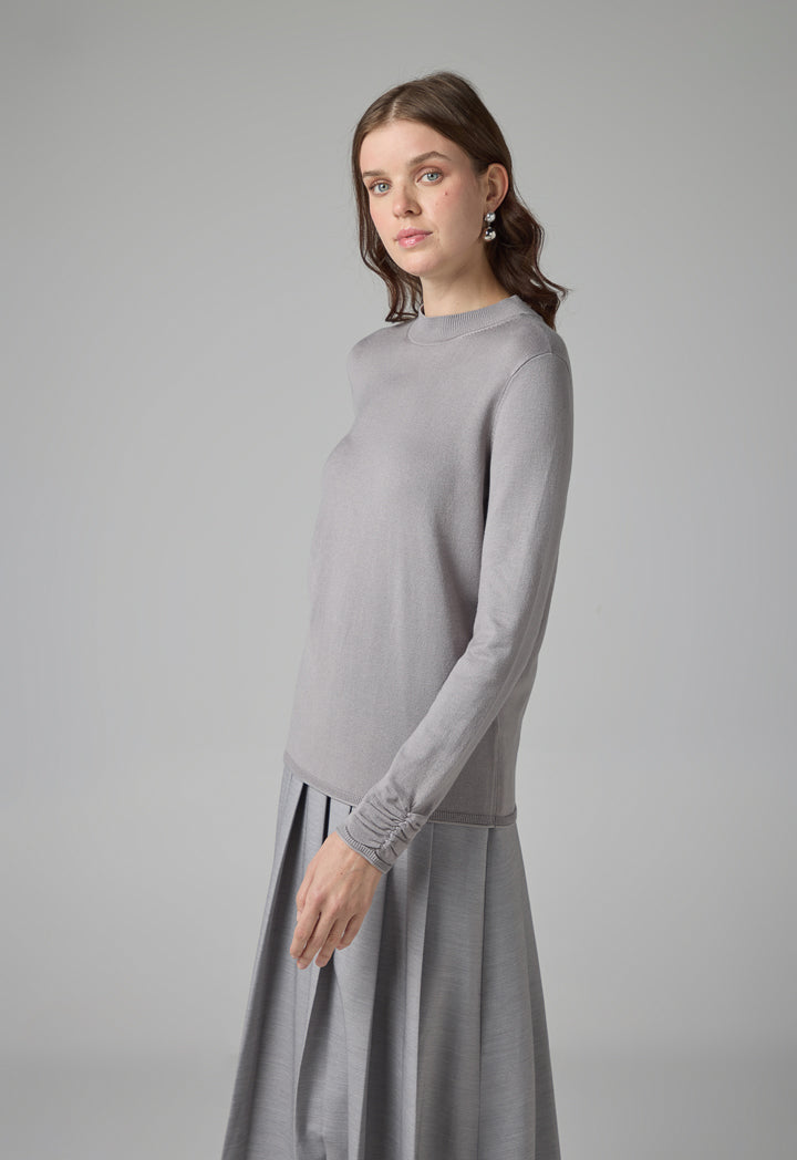 Choice Long Sleeve Knitted Basic Sweater Grey