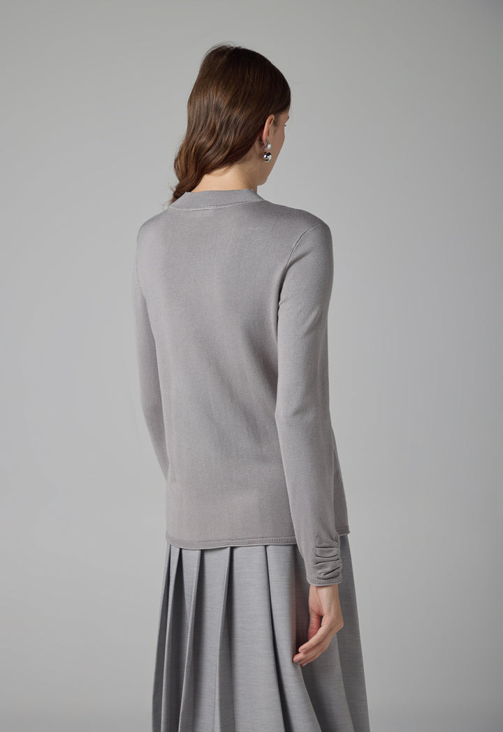 Choice Long Sleeve Knitted Basic Sweater Grey