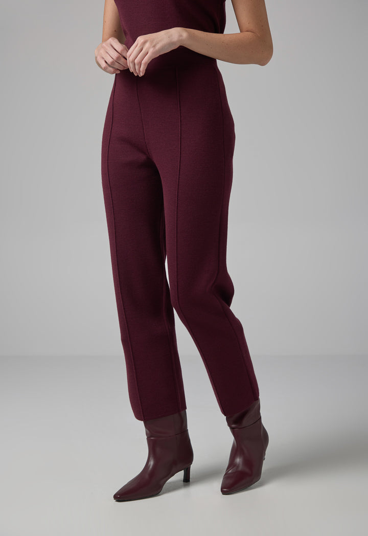 Choice Knitted Straight Fit Solid Pants Burgundy