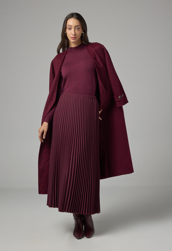 Choice Solid Pleated Maxi Skirt Burgundy