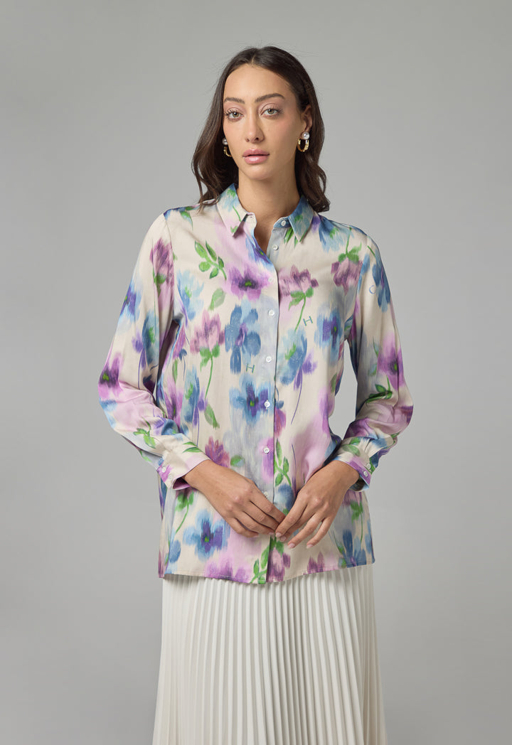 Choice Floral Printed Long Sleeve Shirt  Multi Color