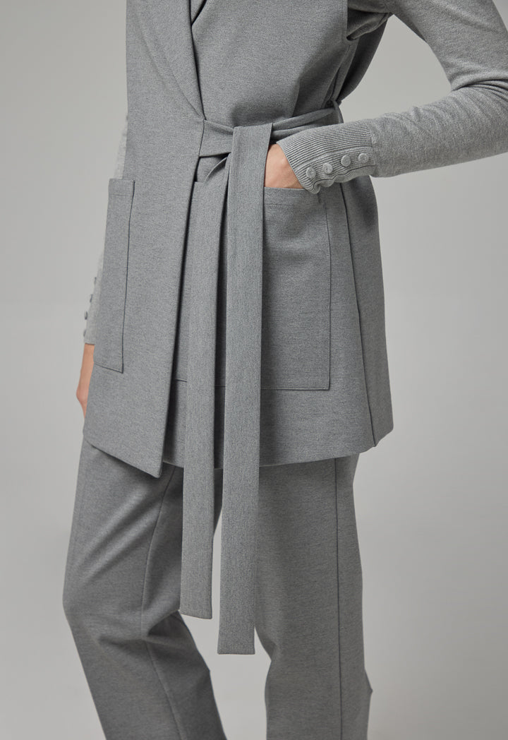 Choice Front Pockets Basic Belted Gilet Grey