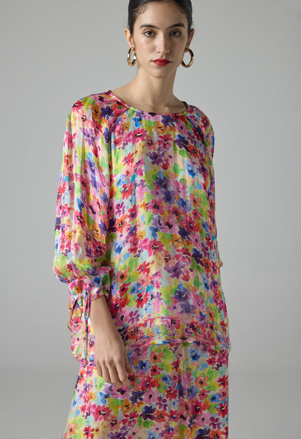 Choice Floral Print Raglan Sleeve Blouse Multi Color