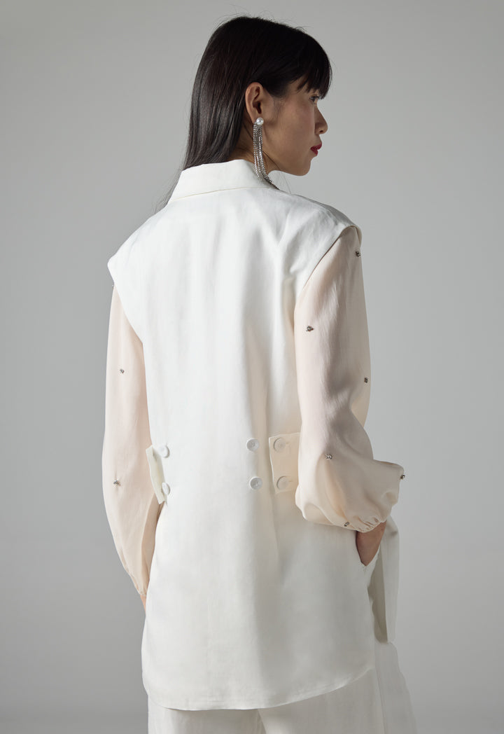 Choice Double Breasted Notched Collar Gilet Off White