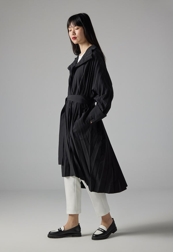 Choice Single Tone Belted Trench Coat Black