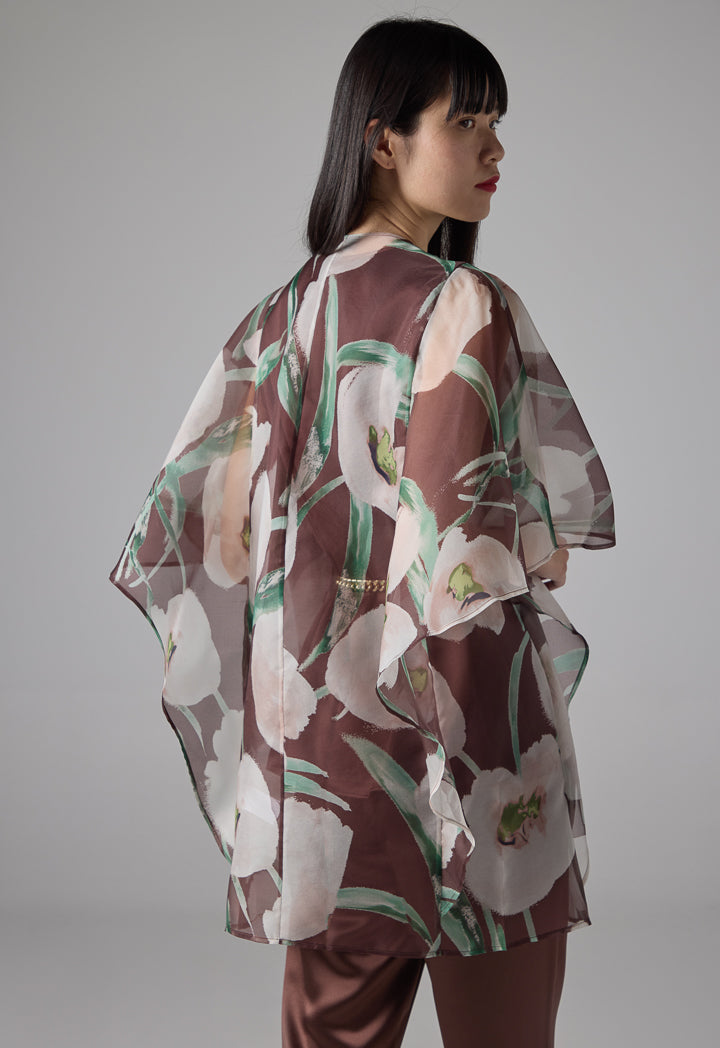 Choice Floral Print Organza Cape Multi Color