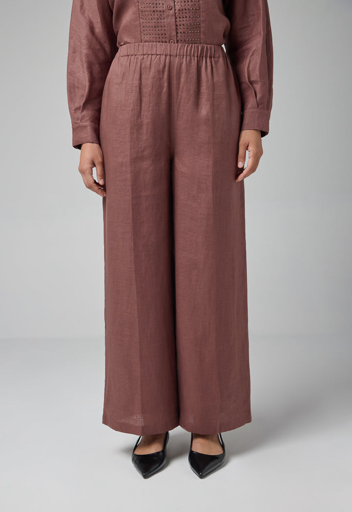 Choice Solid Wide Legs Trousers Brown