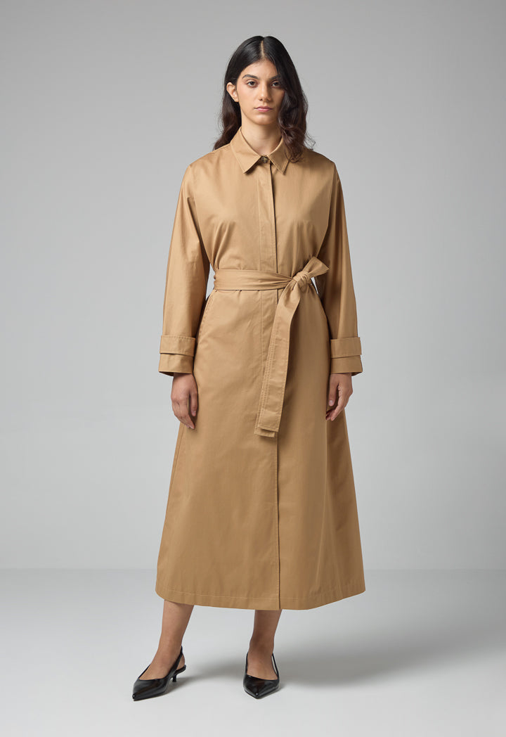 Choice Solid Belted Maxi Coat Camel