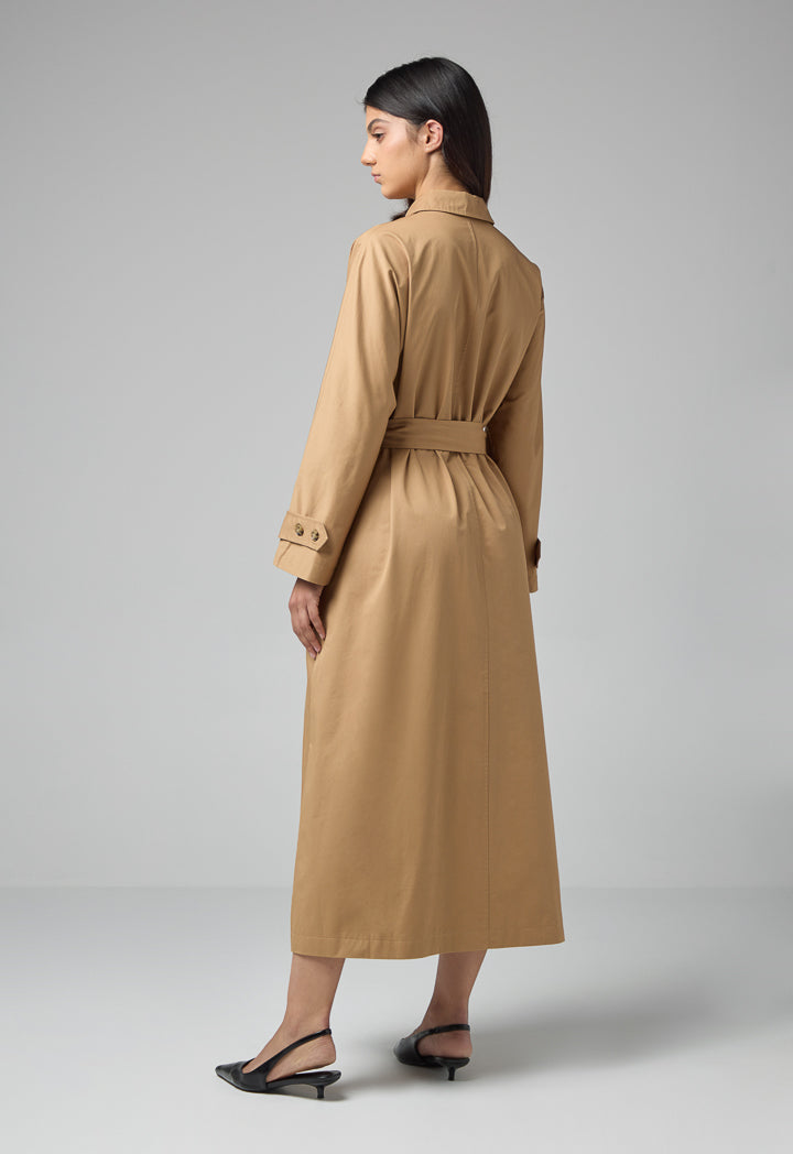 Choice Solid Belted Maxi Coat Camel