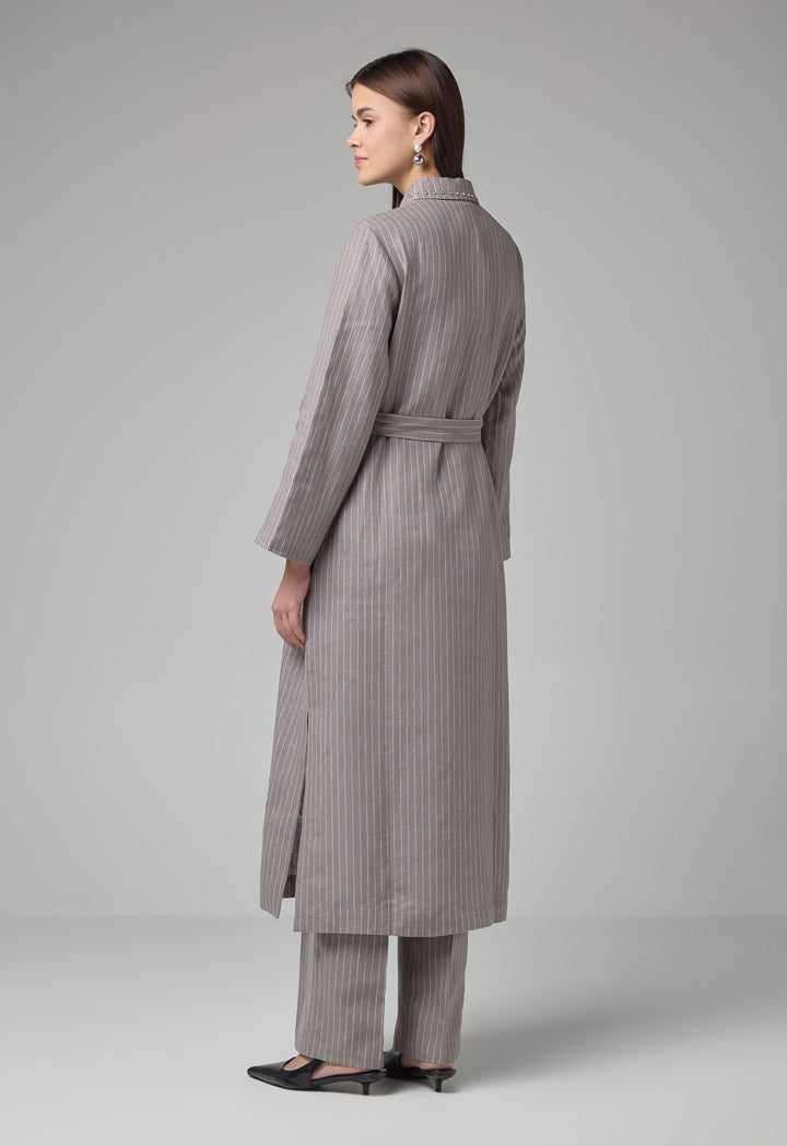 Choice Striped Belted Shirt Dress Grey