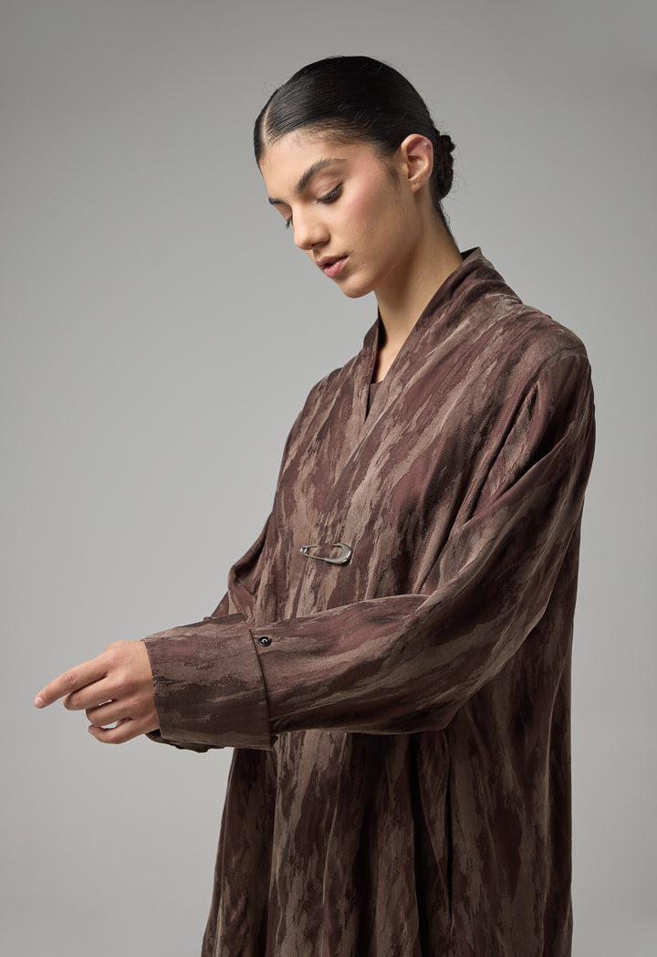 Choice Contrast Oversized Maxi Abaya With Hijab Brown