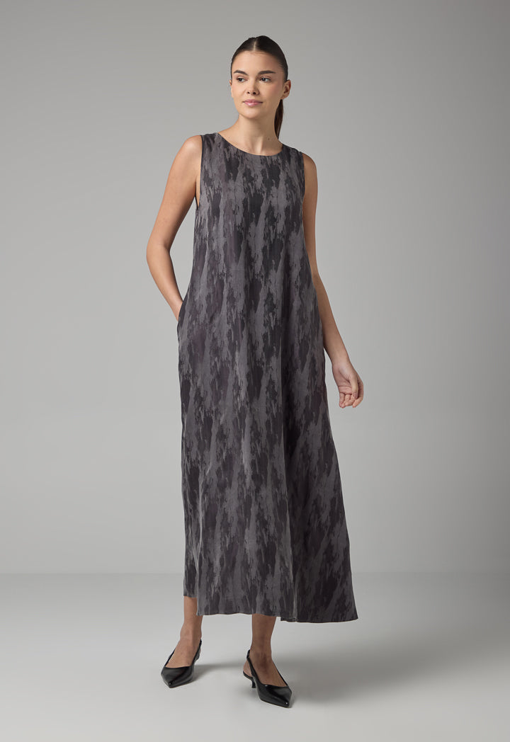 Choice Contrast Sleeveless Flared Dress Grey