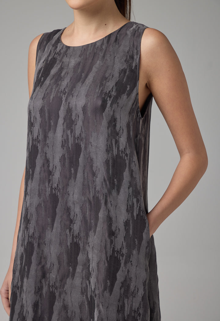 Choice Contrast Sleeveless Flared Dress Grey