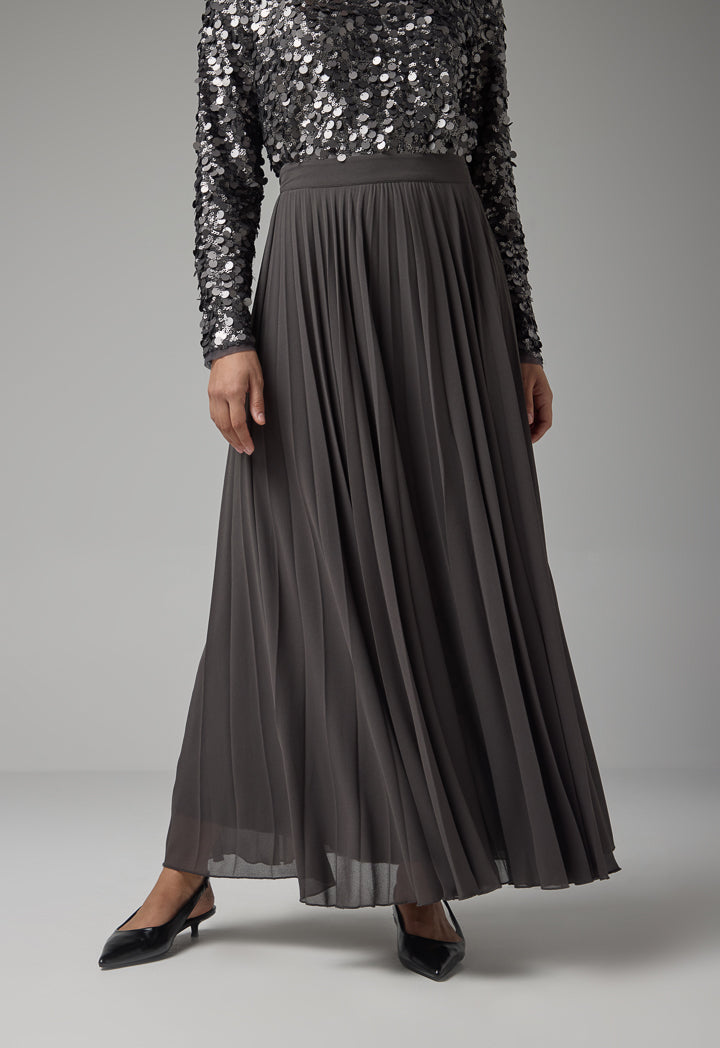 Choice Solid Pleated Skirt Anthracite