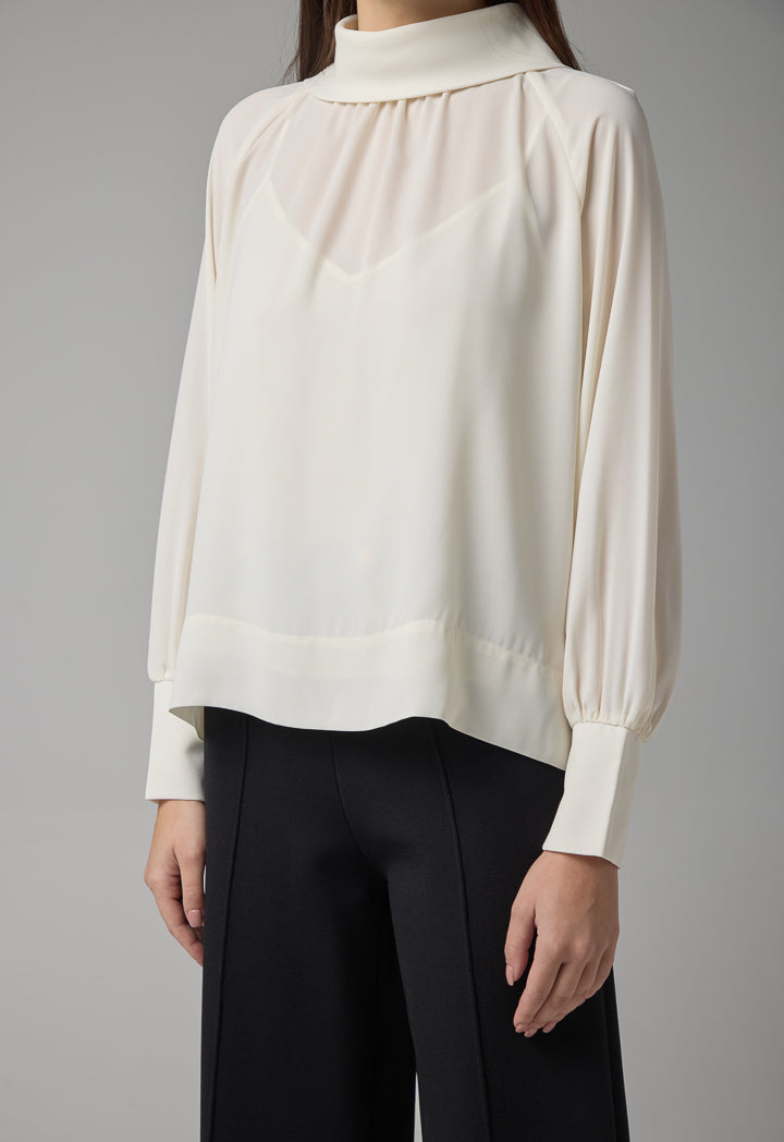 Choice Long Raglan Sleeves Basic Blouse Cream