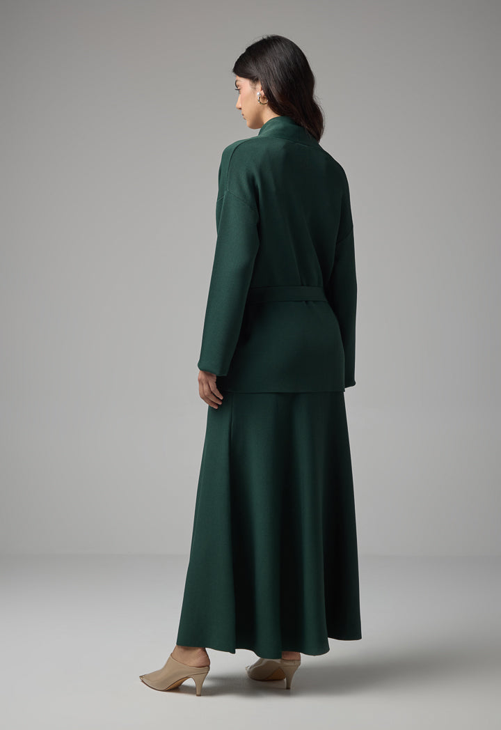 Choice Long Sleeves Knitted Belted Cardigan Green