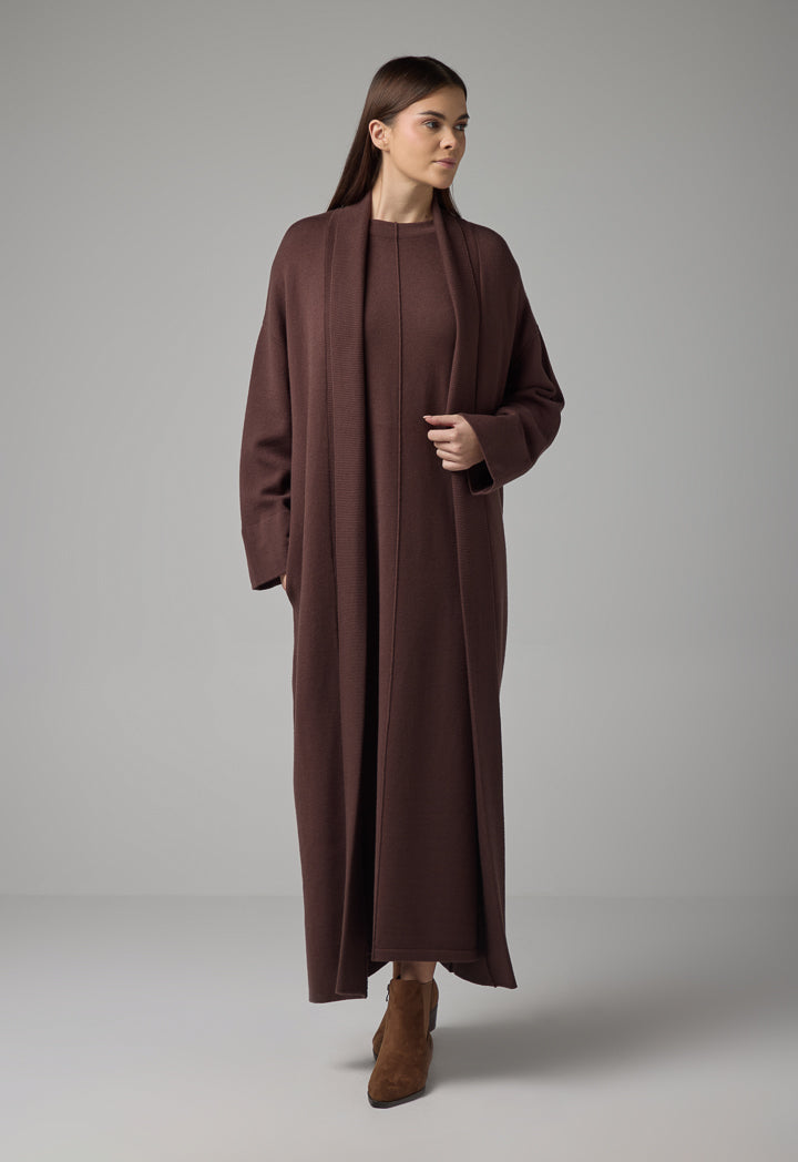 Choice Solid Drop Shoulder Knitted Winter Abaya Brown