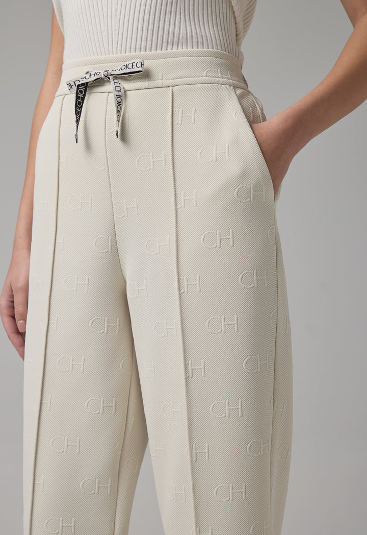 Choice Solid Monogram Drawstring Trousers Sand