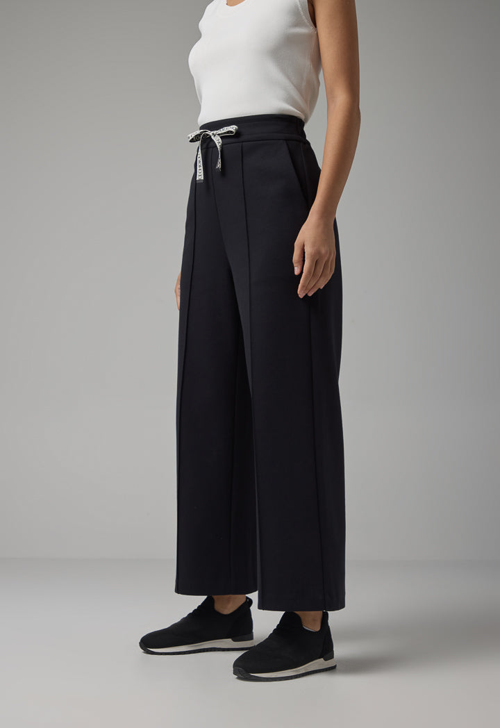 Choice Wide Leg Drawstring Solid Trousers Black