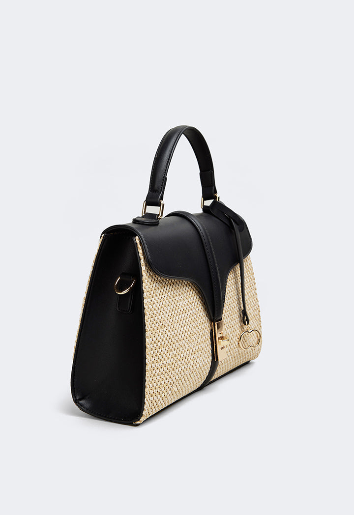 Choice Pu Leather Raffia Handbag Black