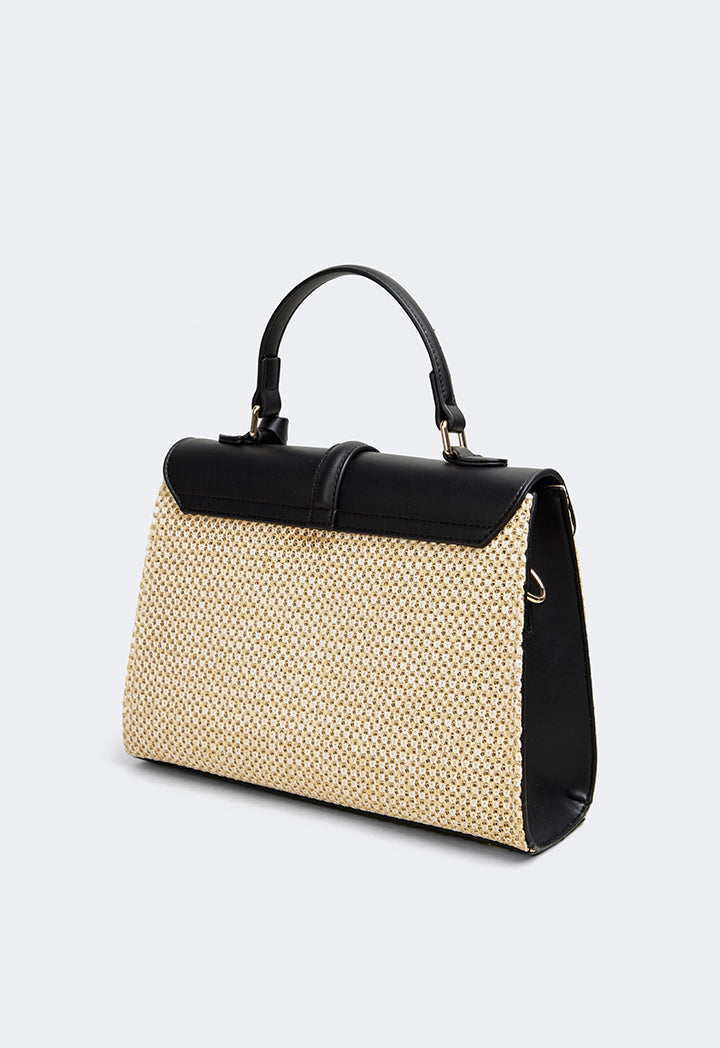 Choice Pu Leather Raffia Handbag Black