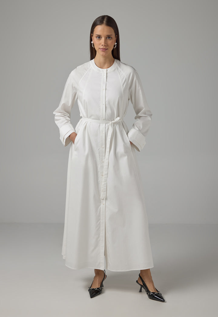 Choice Solid Mandarin Collar Maxi Dress Off White