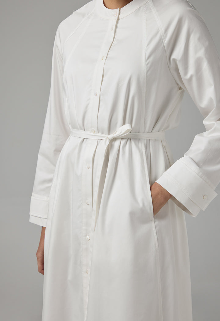 Choice Solid Mandarin Collar Maxi Dress Off White