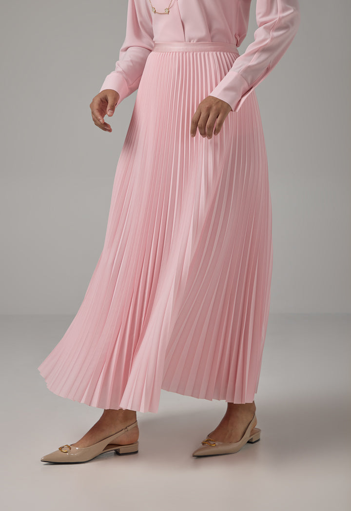 Choice Solid Pleated Maxi Skirt Pink