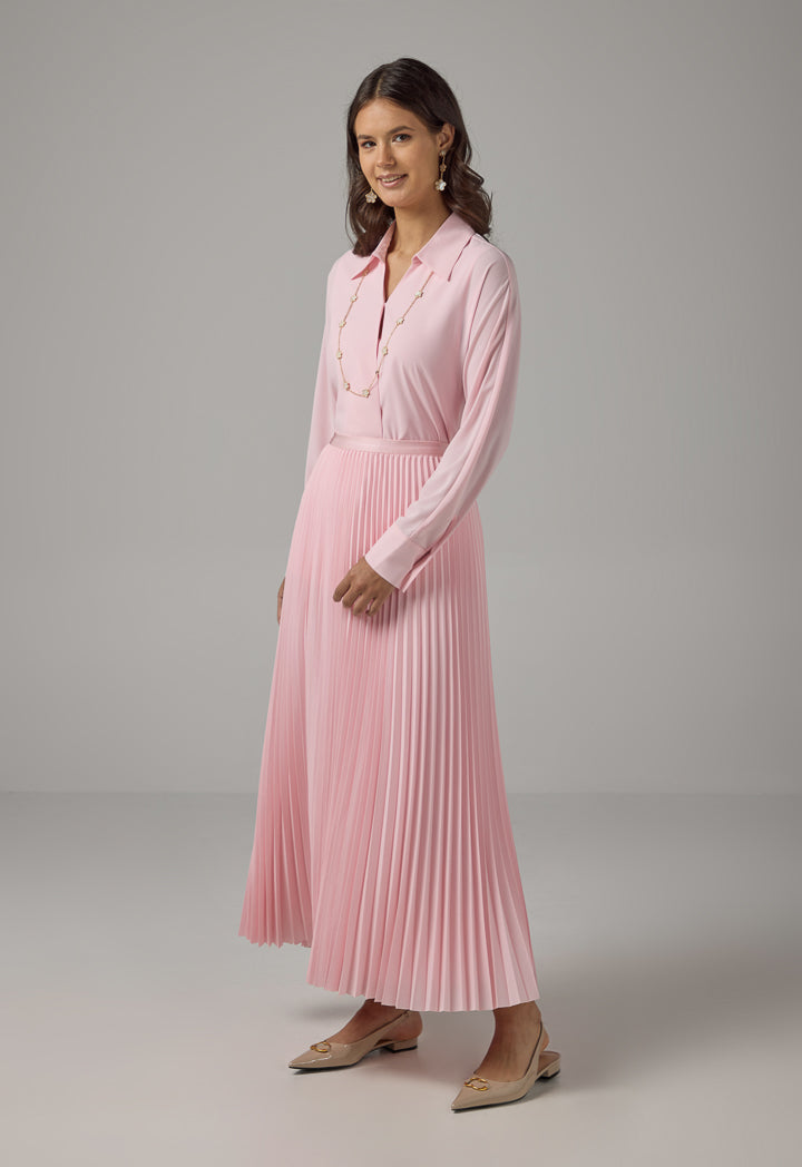 Choice Solid Pleated Maxi Skirt Pink