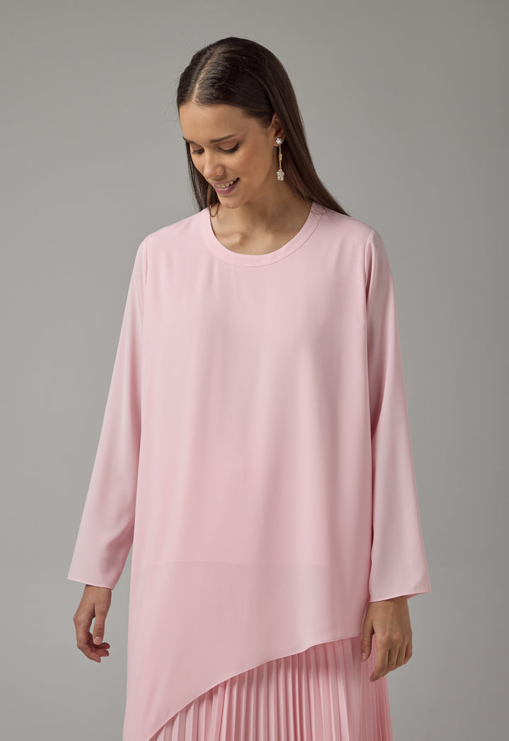 Choice Long Sleeve High-Low Basic Blouse  Pink