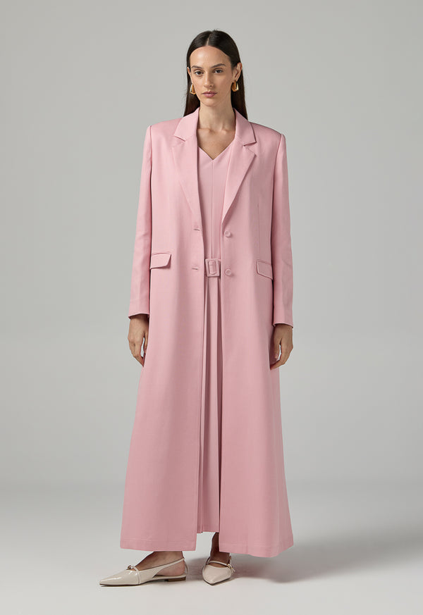 Choice Solid Notched Collar Abaya Pink