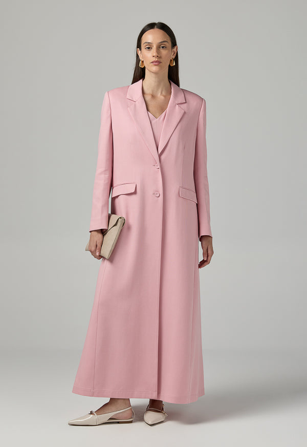 Choice Solid Notched Collar Abaya Pink