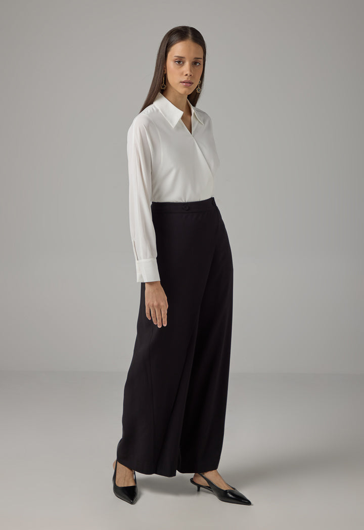 Choice Wrap Wide Leg Basic Trousers Black