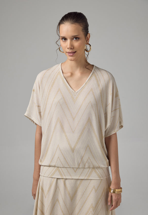 Choice Short Dolman Sleeves Lurex Blouse Sand