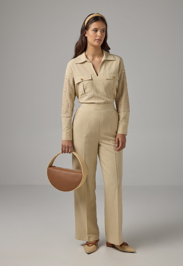 Choice Basic Straight Wide Leg Trousers Beige