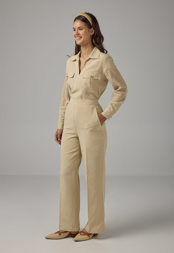 Choice Basic Straight Wide Leg Trousers Beige