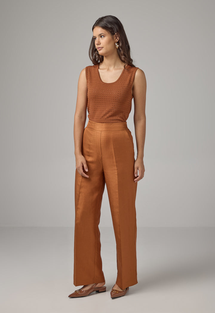 Choice Solid Wide Leg Trousers Caramel