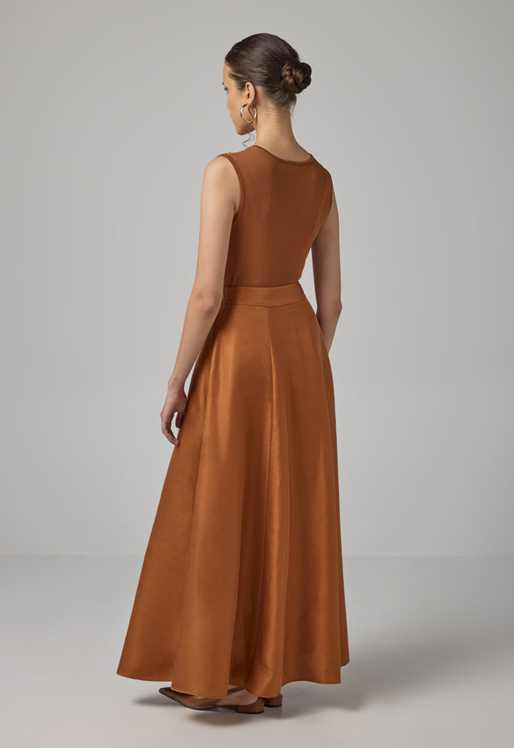 Choice Solid Flared Maxi Skirt Caramel