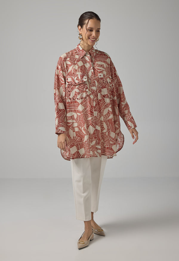 Choice Floral Printed Long Sleeve Shirt Caramel