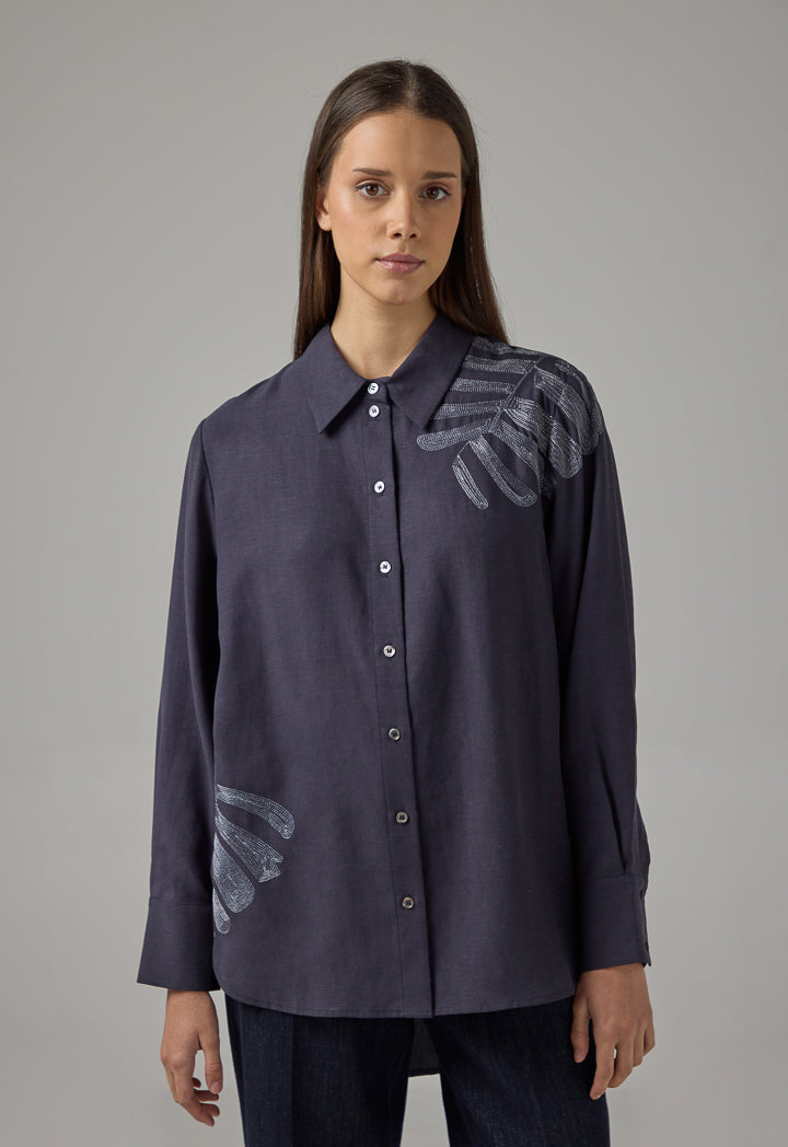 Choice Embroidered Lurex Shirt Navy