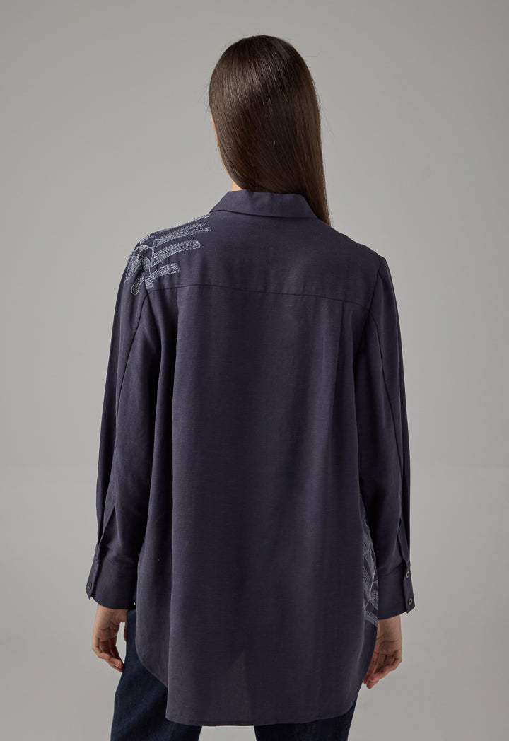 Choice Embroidered Lurex Shirt Navy