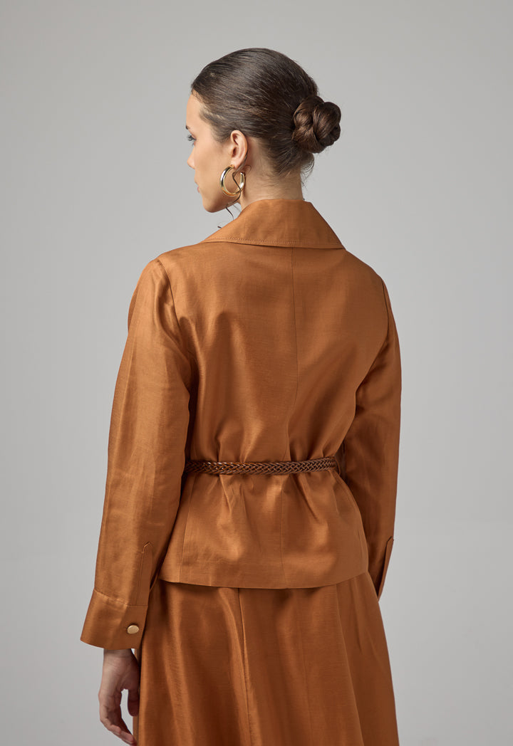 Choice Double Breasted Notched Collar Solid Jacket Caramel