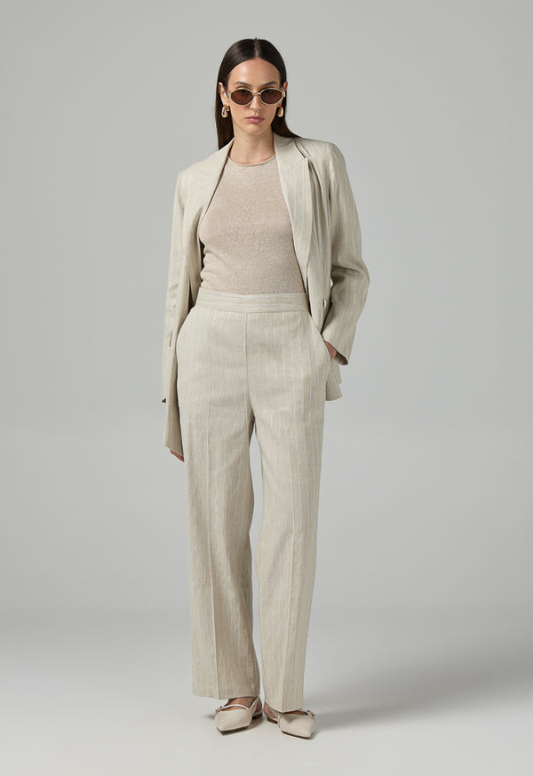 Choice Striped Wide Leg Trousers Beige