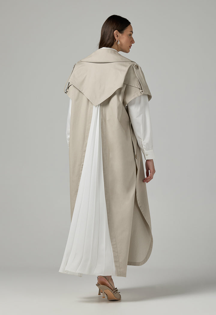 Choice Solid Double Breasted Notched Collar Outerwear Beige