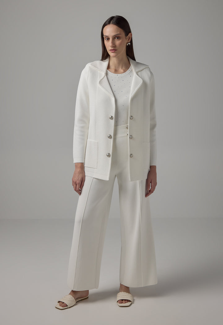 Choice Solid Long Sleeve Knitted Cardigan Off White